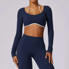 Long Sleeve Fitness Top with Front Cut-Out and Open Back