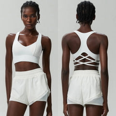 Fitness Set with Cross-Back Top and Loose-Fit Shorts