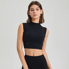 Cropped Fitness Ribbed Vest – High Neck and Nipped Waist