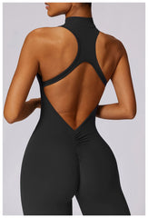 High-Neck Fitness Jumpsuit with Open Back