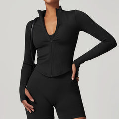 Fitness Top with Zip Front and Long Sleeves