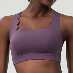 Wavy Trim Fitness Top with Cross Back Straps