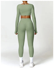 Fitness Set with Square Neck Top and High-Waisted Shorts