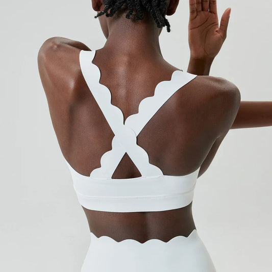 Wavy Trim Fitness Top with Cross Back Straps