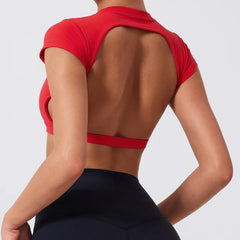 Cropped Fitness with Open Back and Short Sleeves – Fixed Straps and Bold Style