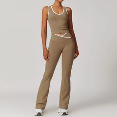 Fitness Set with Racerback Top and Shorts or Flared Trousers