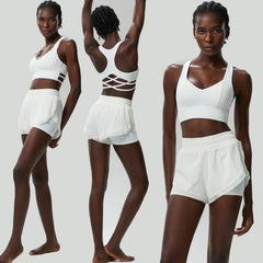 Fitness Set with Cross-Back Top and Loose-Fit Shorts