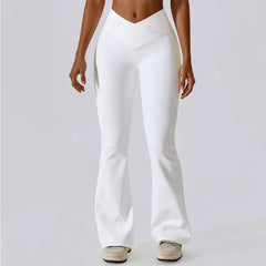 High-Waisted V-Neck Flared Fitness Trousers