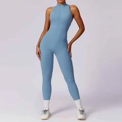 High-Neck Fitness Jumpsuit with Open Back