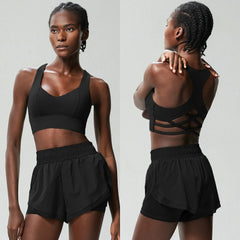 Fitness Set with Cross-Back Top and Loose-Fit Shorts
