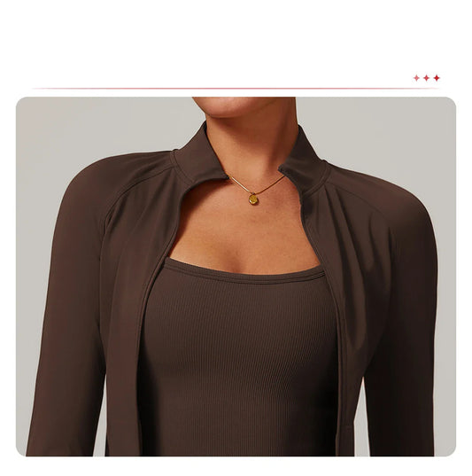 Fitness Jacket with Front Zip and High Collar