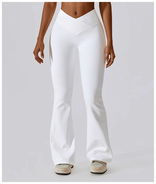 High-Waisted V-Neck Flared Fitness Trousers