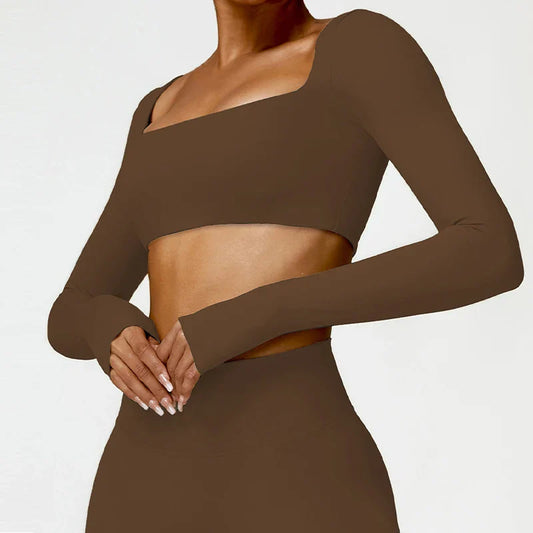 Women's Long Sleeve Cropped Top with Straight Neckline