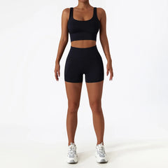 Fitness Set with Bustier Top and Shaping Shorts
