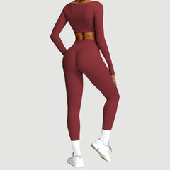 Fitness Set with Square Neck Top and High-Waisted Shorts