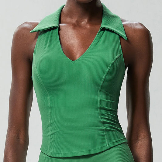 Polo Neck Fitness Top with Racerback Cut
