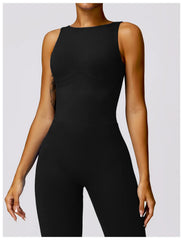 Long Athletic Jumpsuit with Open Back and Straps