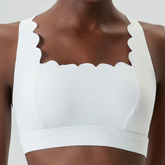Wavy Trim Fitness Top with Cross Back Straps