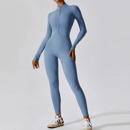 Long Sleeve Front Zip Fitness Jumpsuit