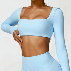 Women's Long Sleeve Cropped Top with Straight Neckline