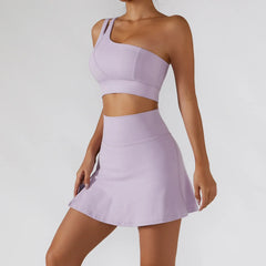 One-Shoulder Fitness Set with Skort