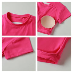 Cropped Fitness with Open Back and Short Sleeves – Fixed Straps and Bold Style