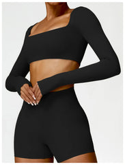 Women's Long Sleeve Cropped Top with Straight Neckline