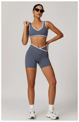 Fitness Set with Racerback Top and Shorts or Flared Trousers