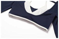 Long Sleeve Fitness Top with Front Cut-Out and Open Back