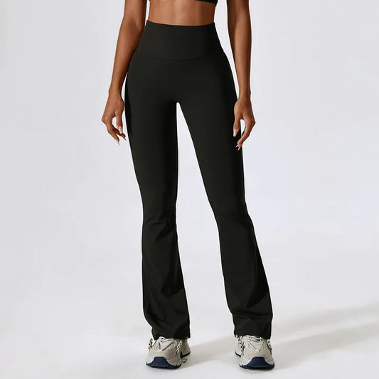 High-Waisted Flared Fitness Trousers with Strategic Cut-Out