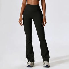 High-Waisted Flared Fitness Trousers with Strategic Cut-Out