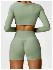Fitness Set with Square Neck Top and High-Waisted Shorts