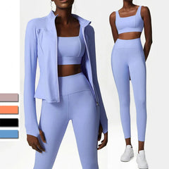 3-Piece Fitness Set with Jacket, Top and Leggings