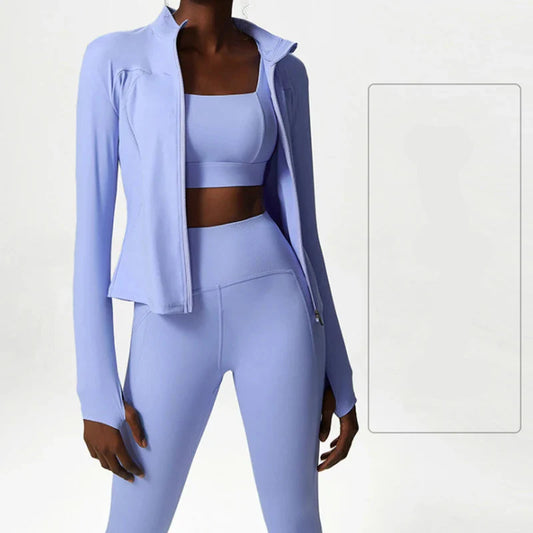 3-Piece Fitness Set with Jacket, Top and Leggings