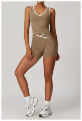 Fitness Set with Racerback Top and Shorts or Flared Trousers