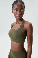 Wavy Trim Fitness Top with Cross Back Straps