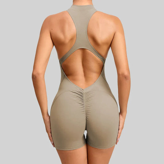 Short Fitness Jumpsuit with Back Cut-Outs