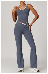 Fitness Set with Racerback Top and Shorts or Flared Trousers