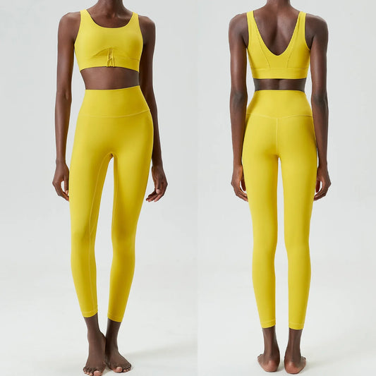 Fitness Set with Basic Top and High-Waisted Leggings
