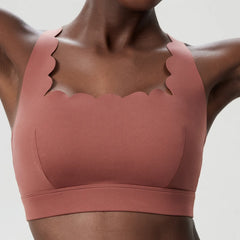Wavy Trim Fitness Top with Cross Back Straps