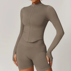 Fitness Top with Zip Front and Long Sleeves