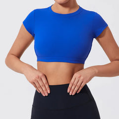 Cropped Fitness with Open Back and Short Sleeves – Fixed Straps and Bold Style
