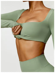 Fitness Set with Square Neck Top and High-Waisted Shorts