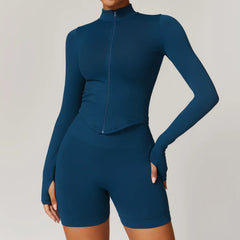 Fitness Top with Zip Front and Long Sleeves