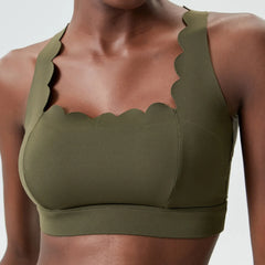 Wavy Trim Fitness Top with Cross Back Straps