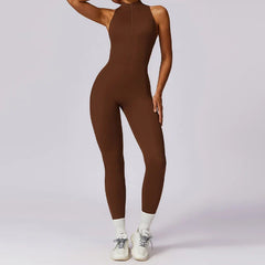 High-Neck Fitness Jumpsuit with Open Back