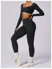 Long Sleeve Fitness Top with Front Cut-Out and Open Back