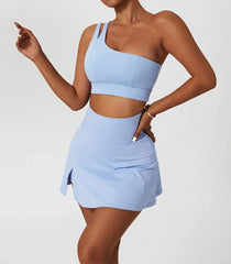 One-Shoulder Fitness Set with Skort