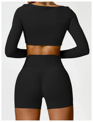 Women's Long Sleeve Cropped Top with Straight Neckline