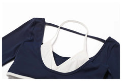 Long Sleeve Fitness Top with Front Cut-Out and Open Back